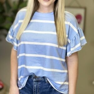 Fantastic Fawn Stripe Ruffle Sleeve Top